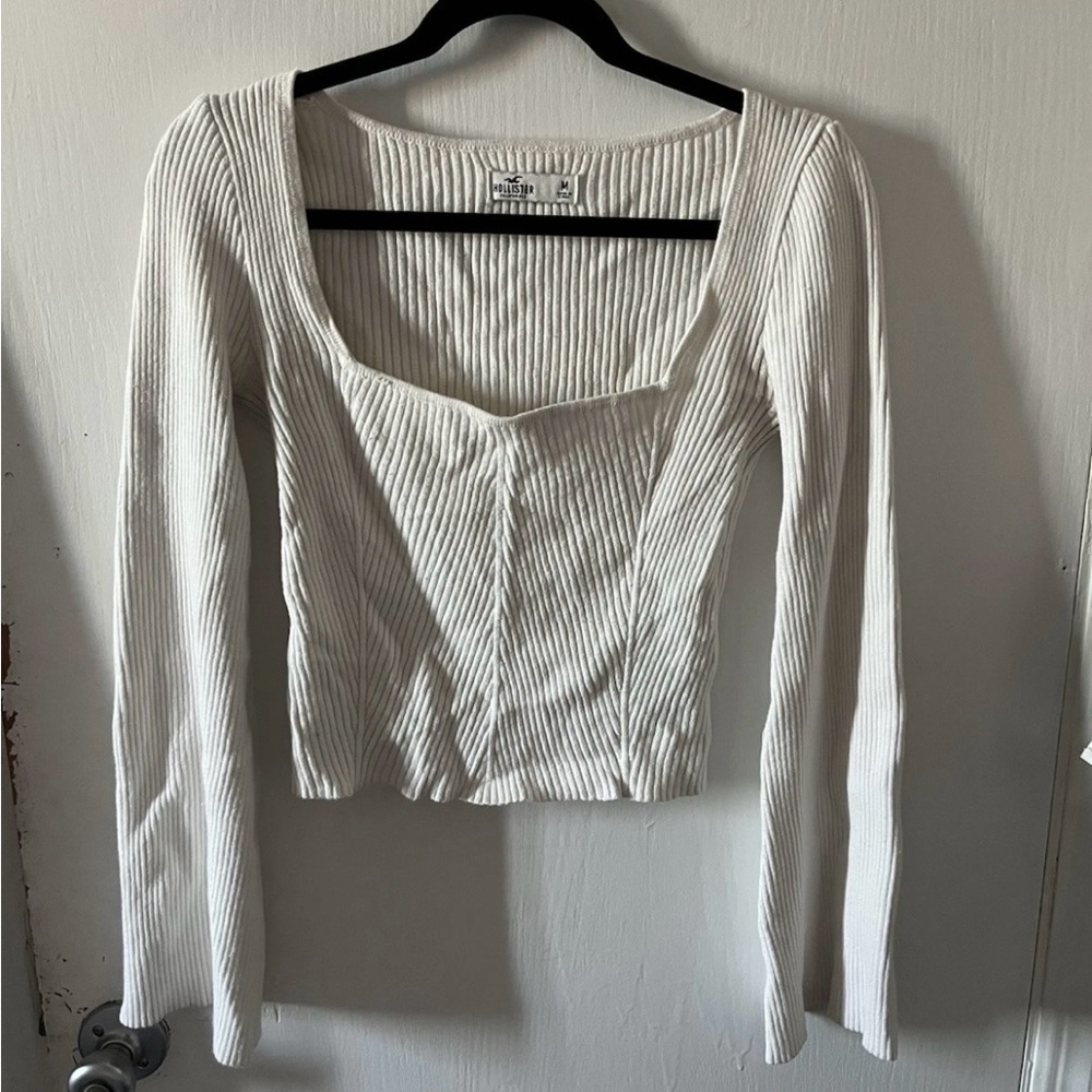 Hollister Cream Ribbed Square Neck Blouse